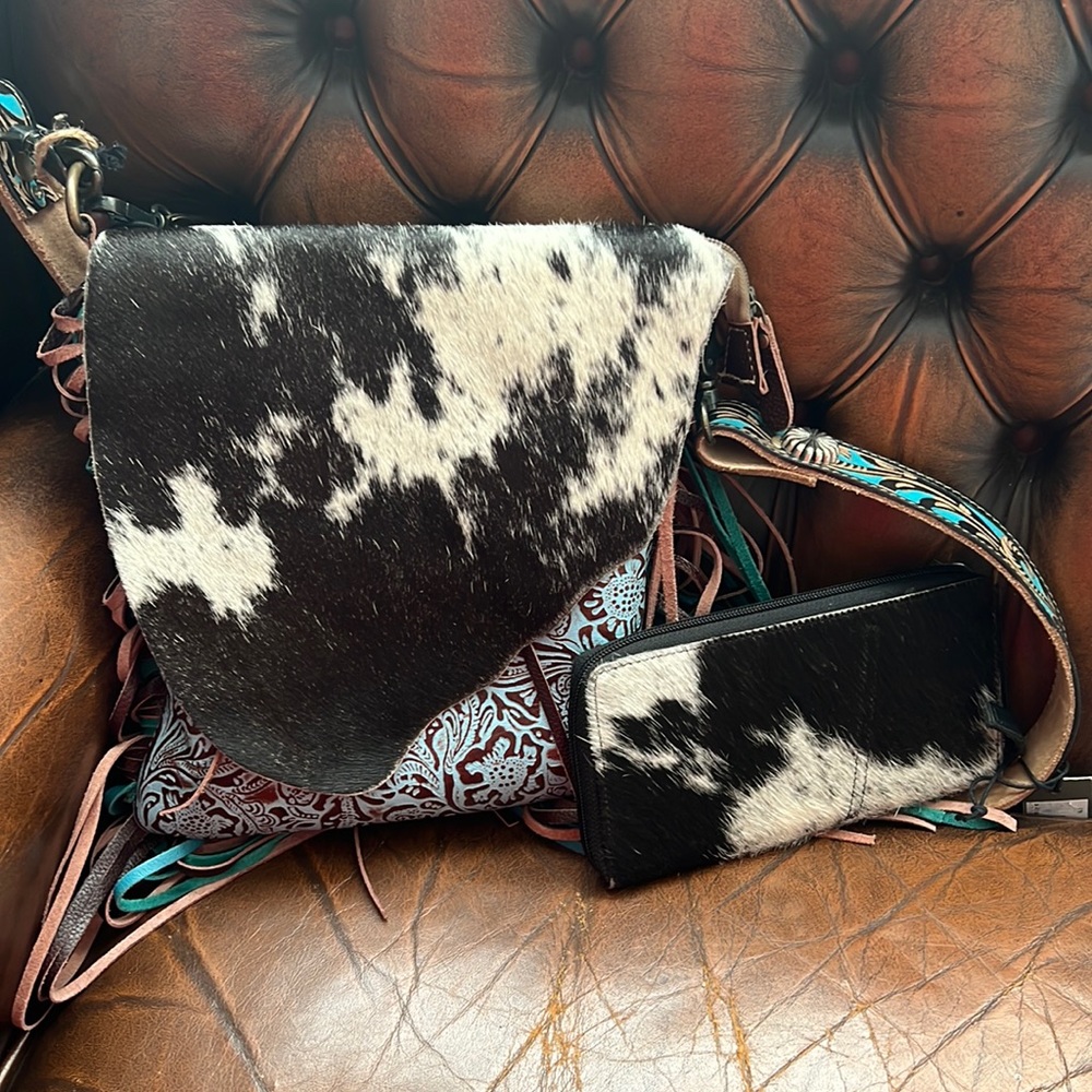 Myra Western CONCEALED CARRY Crossbody Bag Cowhide Leather Fringe With wallet